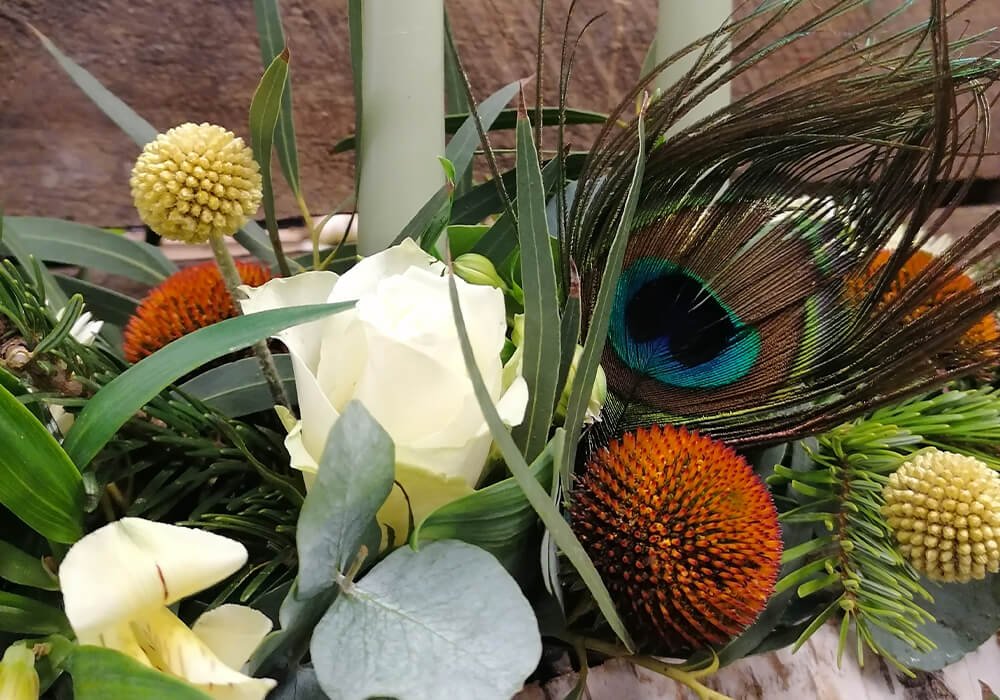 Bouquet avec plume de paon